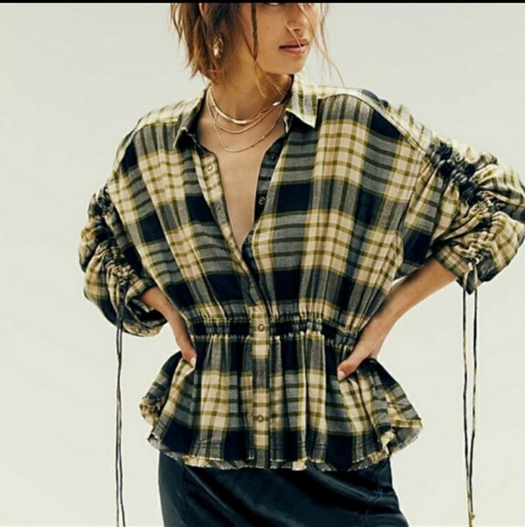 Free People Tops - Free people Pacific Dawn ruched sleeve Top NWT